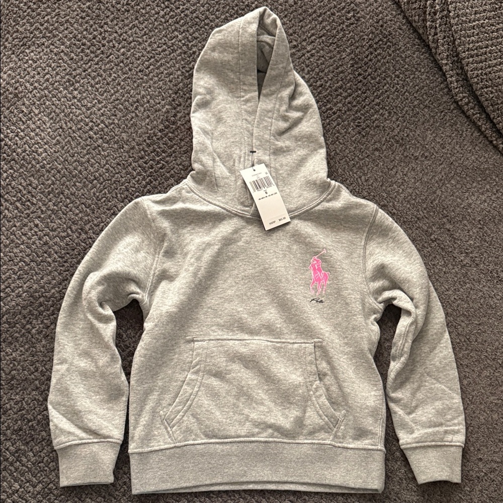 Polo by Ralph Lauren Gray Hoodie with Pink Emblem